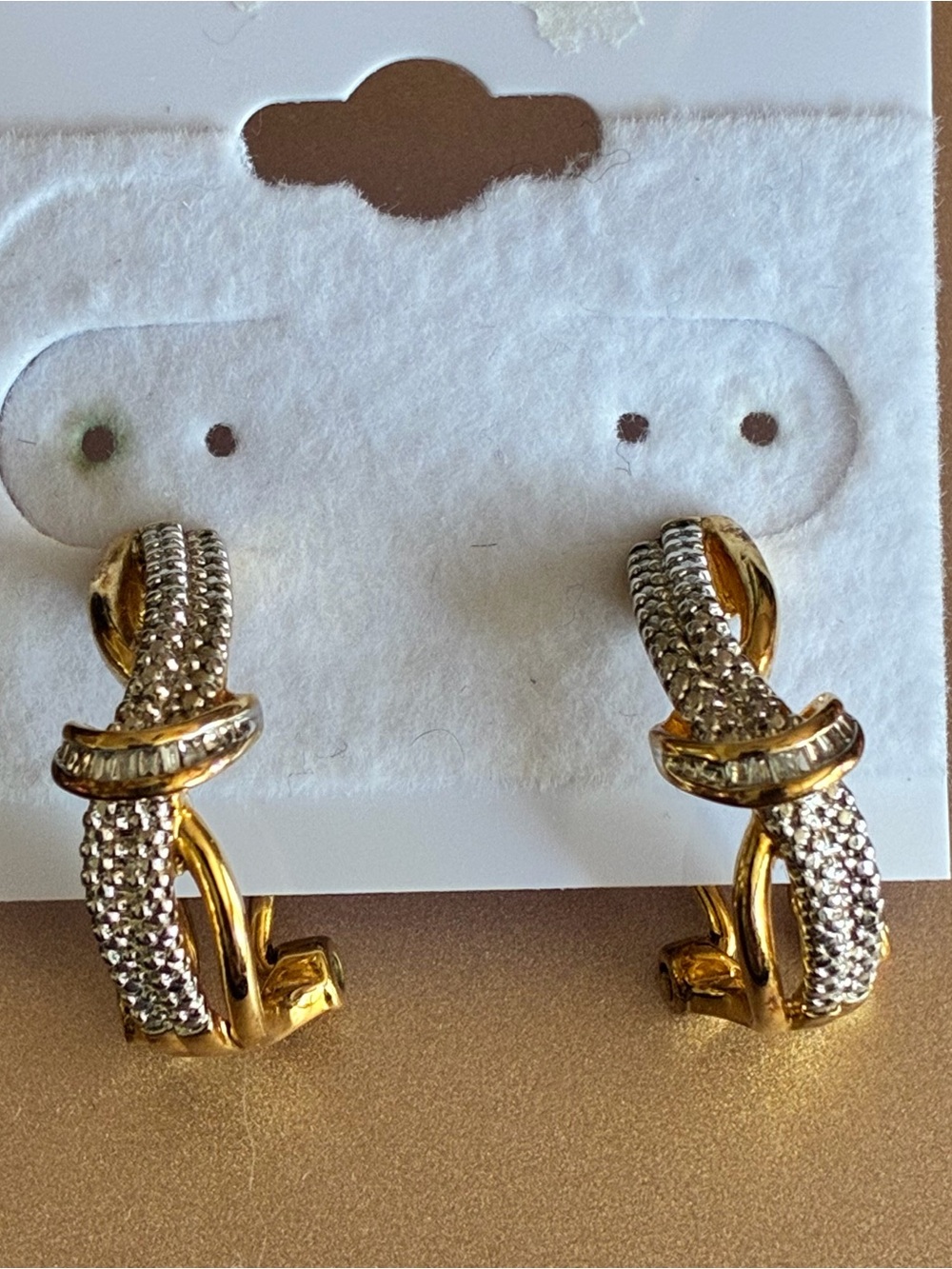 Braun Gold-Tone Crystal Cross-Over Hoop Earrings in Gold & Silver Tone Huggy